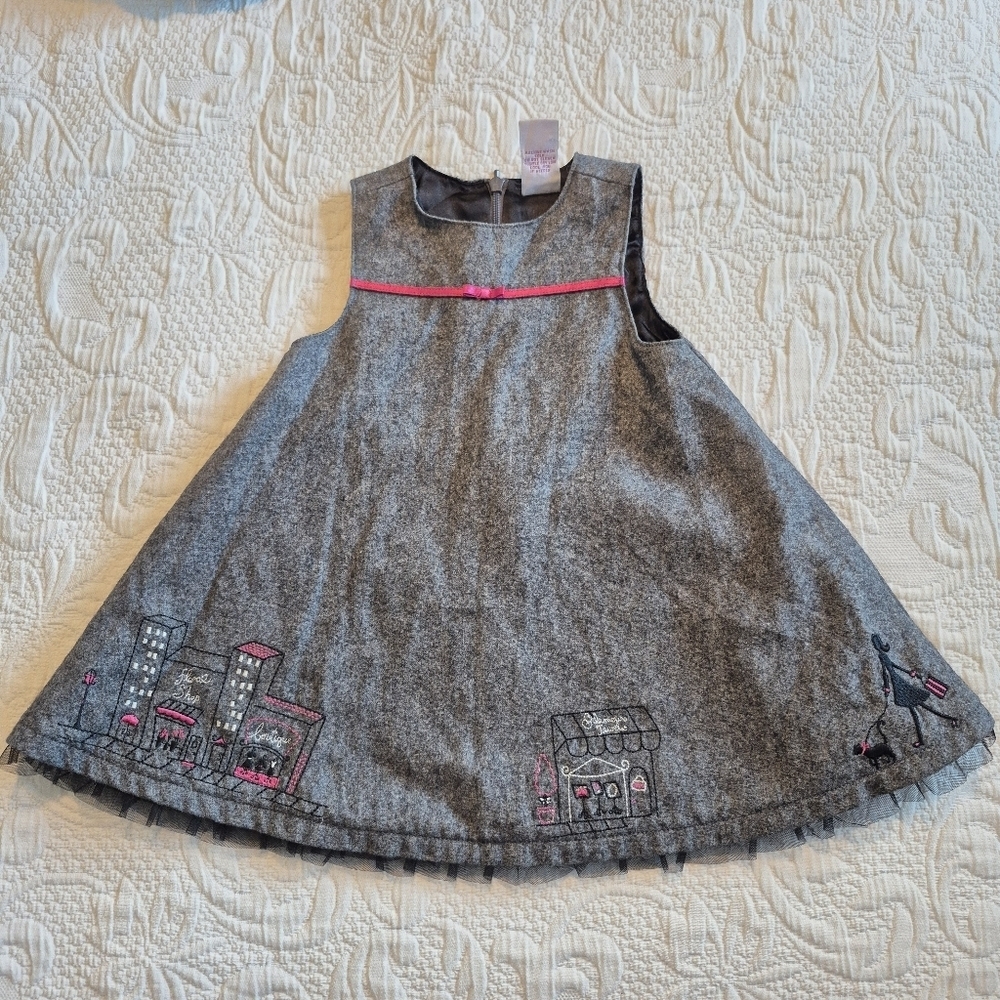 Gymboree girls size 12-18 months gray wool blend dress City Sidewalk line 2003